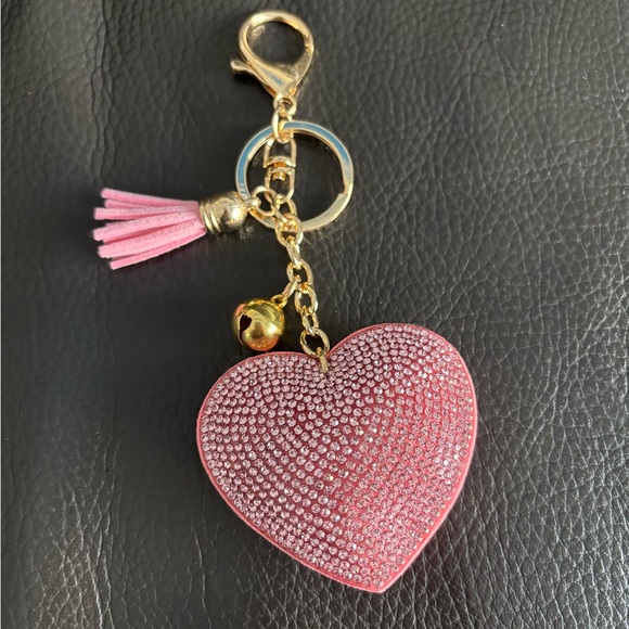 Pink Rhinestone Heart Bag Charm Keychain - Picture 2 of 5